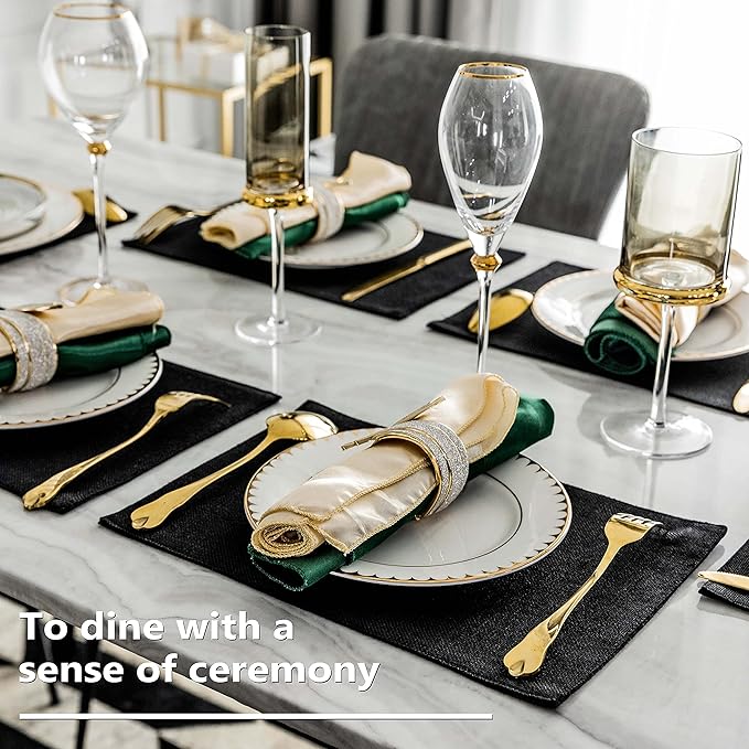 Home Brilliant Black Placemats Set of 8 Heat Resistant Table Mats Cloth Dining Spring Table Place Mats Kitchen Washable Placemat, Black