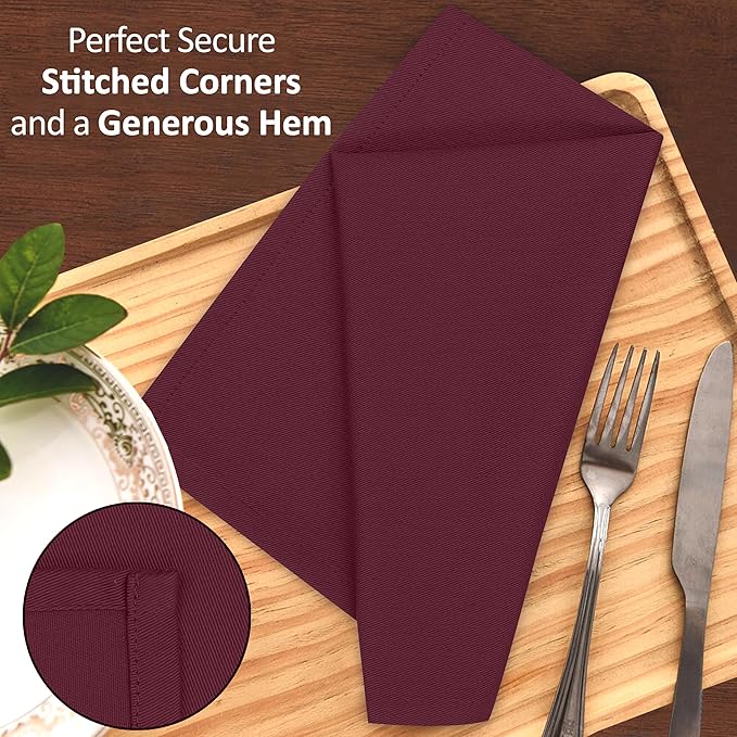 Ruvanti Cloth Napkins Set of 4, 18x18 Inches Napkins Cloth Washable, Soft, Durable, Absorbent, Cotton Blend. Table Dinner Napkins Cloth for Hotel, Lunch, Restaurant, Wedding Parties - Burgundy