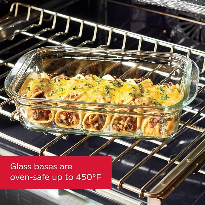 Rubbermaid Brilliance Glass Food Storage set of 4 containers 8 total pieces (4 containers + 4 lids) for Lunch Meal Prep and Leftovers Dishwasher and Oven Safe Clear/Grey