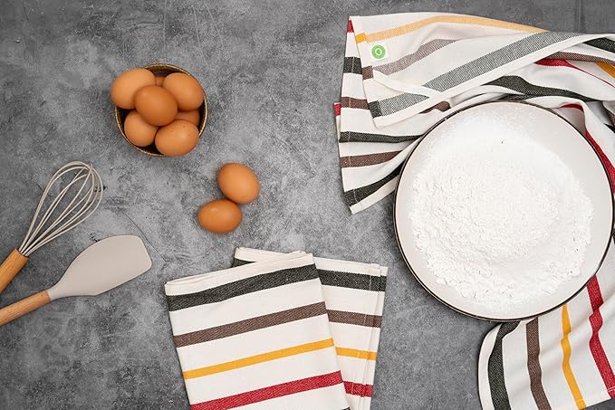 Fall Colors Striped Kitchen Towels - 6 Pack, 100% Cotton, 30"x20", Large Size Kitchen Towels with Hanging Loop - Lint-Free, Washable and Durable Harvest Theme Tea Towels (6 Pack)