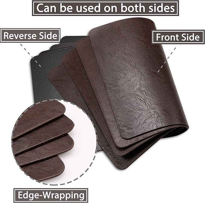 Set of 6 Faux Leather Placemats, PU Table Mats, Waterproof, Stain Resistant, Heat Resistant, Non-Slip Easy to Clean for Kitchen Dining Table,Conference Table F Dark Brown