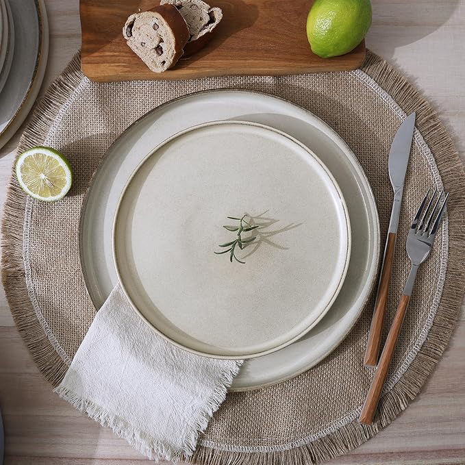 Famiware Annecy Plates and Bowls Sets, Stoneware Dinnerware Sets for 4, 12 Pieces Dish Set with Lipped Edges, Chip and Scratch Resistant, Microwave and Dishwasher Safe, Grey-White