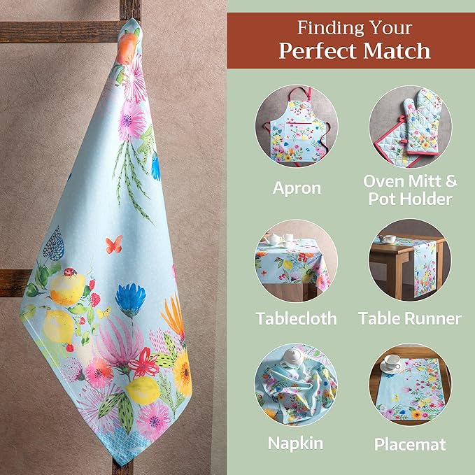 Maison d' Hermine Kitchen Towels Set of 2 100% Cotton 27.50" x 20" Reusable Cloth Tea Dish Towels Absorbent with Hanging Loop for Kitchen, Dining, Cocktail Parties Spring/Summer (Jardin D'Ete - Mint)
