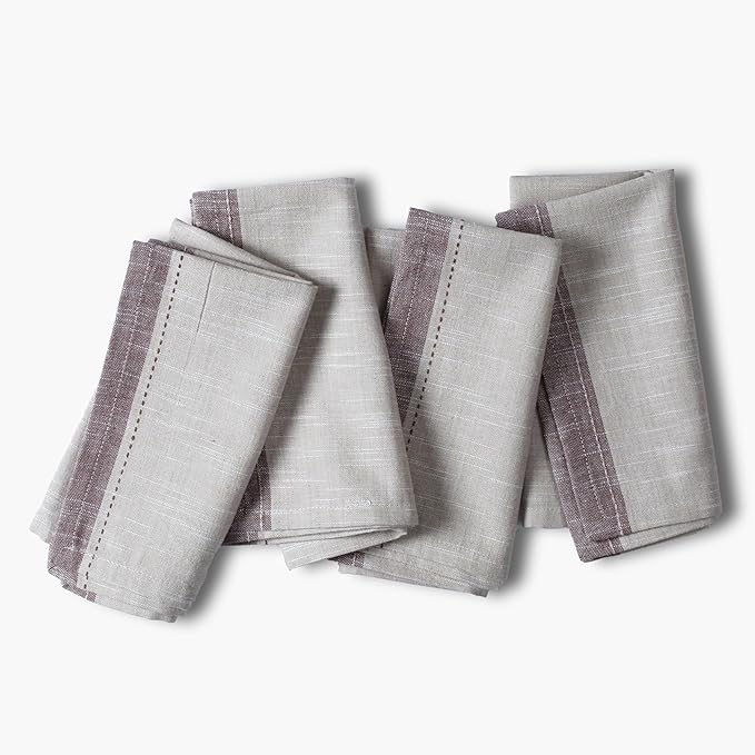 Ramanta Home Cloth Napkins Set of 4 Textured Cotton 18x18 - Premium Contrast Border Fall Thanksgiving Dinner Napkins for Christmas Farmhouse Wedding, Soft Washable Table Linen for Everyday Use - Beige