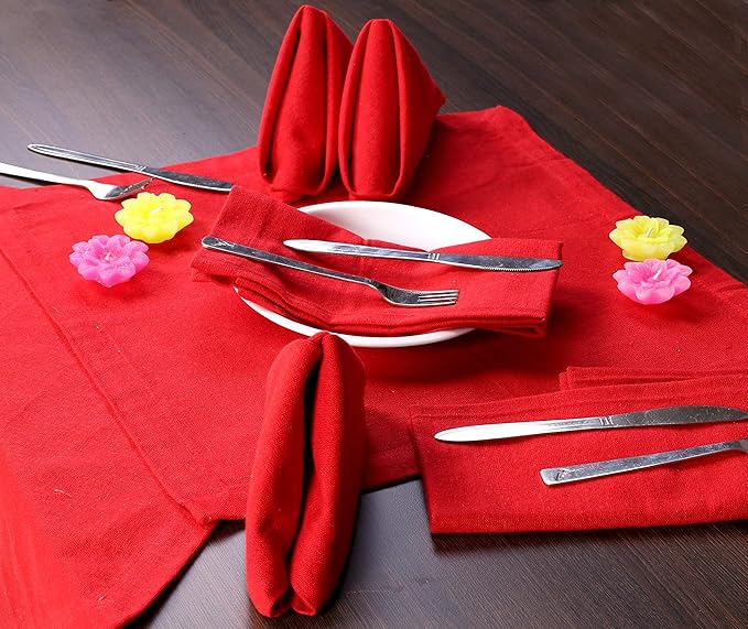 Ramanta Home Red Cotton Dinner Napkins Set of 12 | 100% Cotton 18x18 Inch Cloth Napkins | Reusable Fabric Table Napkins for Everyday Use, Parties, Weddings, Thanksgiving, Christmas, Halloween