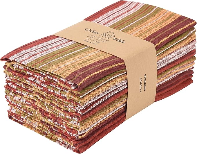 Urban Villa Cloth Napkins Set of 12 20x20 Inches 100% Cotton Napkins Cloth Washable Durable Reusable Absorbent Table Dinner Napkins Cloth for Thanksgiving Hotel Lunch Restaurant Parties – Fall Stripes