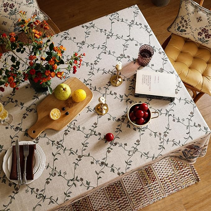 patdrea Tablecloth French Country Soft Breathable Floral Table Cloth Kitchen Dining Tablecloth for Rectangular Tables for Parties Christmas 63"x 94"