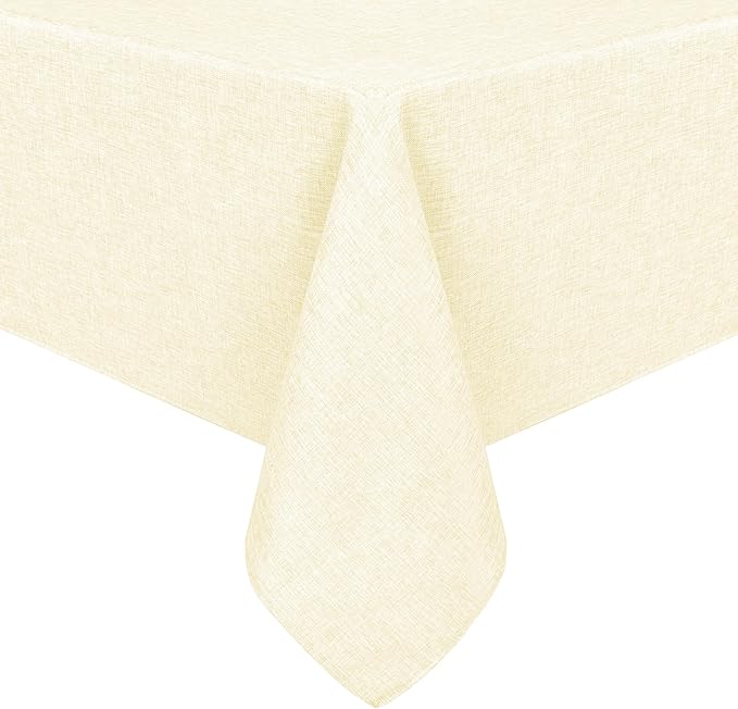 Hiasan Faux Linen Rectangle Tablecloth - Wrinkle and Stain Resistant Washable Table Cloth for Kitchen Dining Room Holiday Table Cover for Dinner, Champagne, 60 x 102 Inch