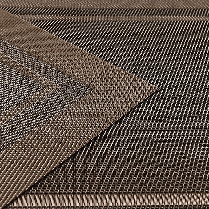 SHACOS Placemats Set of 4 Wipe Clean PVC Place Mats for Dining Table Heat Resistant Woven Vinyl Table Mats Indoor Outdoor (4, Frame Brown)