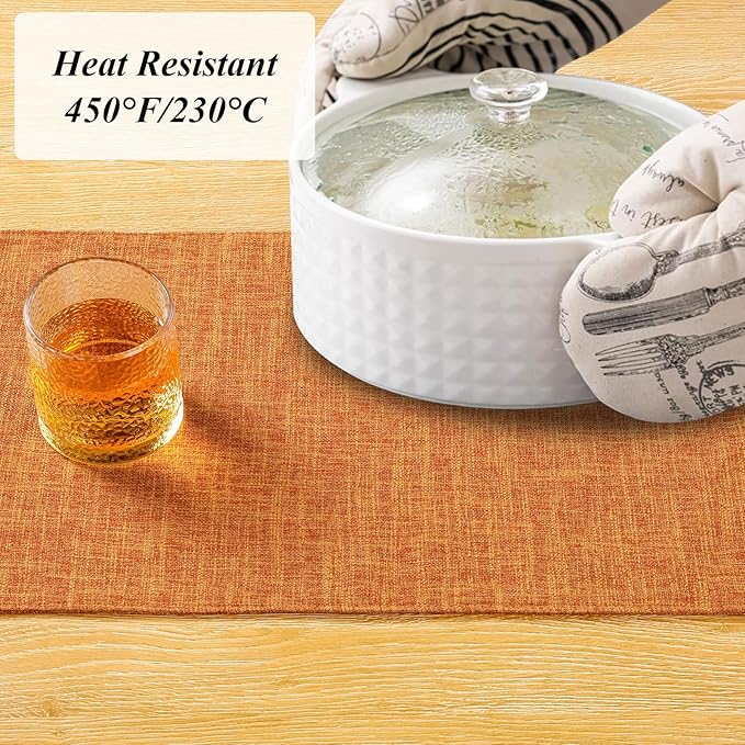 SHACOS Fabric Placemats Set of 6 Washable Heat Resistant Place Mats Non Slip Thick Cloth Placemats Reversible Table Mats Indoor Outdoor Home Wedding Table Decor, Orange