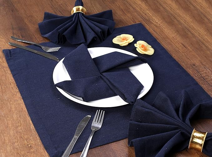 Ramanta Home Navy Cotton Dinner Napkins Set of 12 | 100% Cotton 18x18 Inch Cloth Napkins | Reusable Fabric Table Napkins for Everyday Use, Parties, Weddings, Thanksgiving, Christmas, Halloween