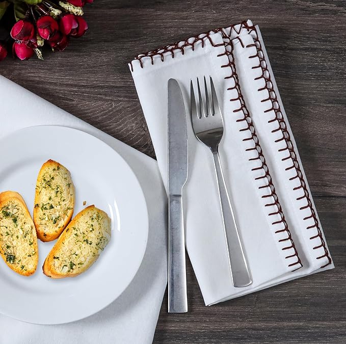 Bedding Craft Cotton Cloth Dinner Napkins Set of 12 – 18x18 Hot Chocolate Brown Cloth Napkins with Blanket Stitch Selvedge – Reusable Fabric Napkins for Wedding Receptions, Dining & Table Décor