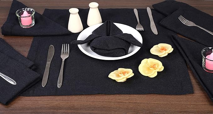 Ramanta Home Black Cotton Dinner Napkins Set of 12 | 100% Cotton 18x18 Inch Cloth Napkins | Reusable Fabric Table Napkins for Everyday Use, Parties, Weddings, Thanksgiving, Christmas, Halloween