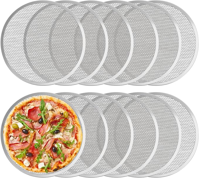 LRui Pizza Screen,14 Inch,12 Pack,Seamless Aluminum Pizza Pan With Holes.