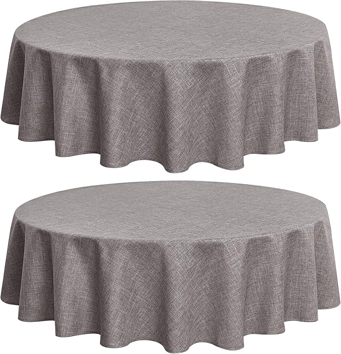 Fitable Linen Textured Tablecloths 60 Inches Round - 2 Pack Faux Burlap Table Clothes for Kitchen, Dining Room, Party, Farmhouse, Outdoor (Great for 20"-48" Round Tables, Stone)
