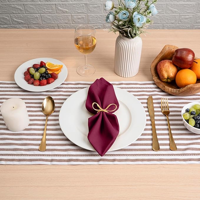 Blue Needles Set of 6 Hemstitch Linen Napkins 100% Cotton Burgundy Cloth Dinner Napkins 18x18 inches, Soft, Reusable, Absorbent, Washable, Ideal for Fall Thanksgiving Events, Parties & Everyday Use