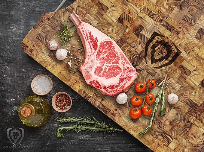 Dalstrong Massive XL Cutting Board - Lionswood End-Grain Teak - 25" x 18"-Steel Carrying Handles -Serving Board - Large Cutting Boards For Kitchen- eat Cutting Board-Two Sizes