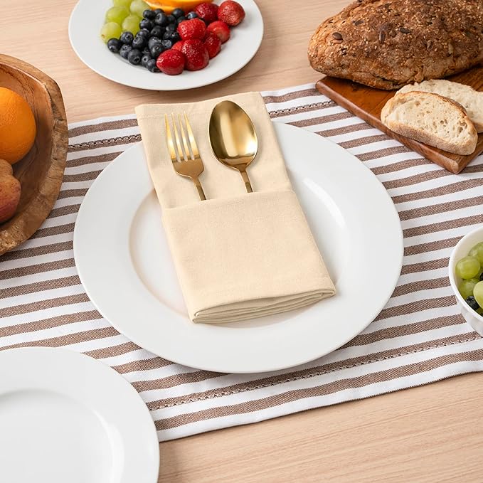 Blue Needles Solid Cloth Napkins Set of 12 Champagne 100% Cotton Dinner Napkins 18x18 inches - Soft, Reusable, Absorbent & Washable Fall Thanksgiving Linen, Ideal for Events, Parties & Everyday Use