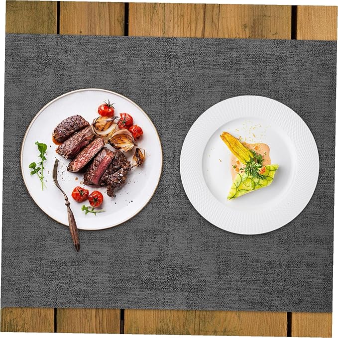Angoily 2pcs Reversible Faux Leather Placemats Non-Slip Heat Resistant Dining Table Mats with Fabric Texture Spillproof Protection for Indoor Outdoor Kitchen Use