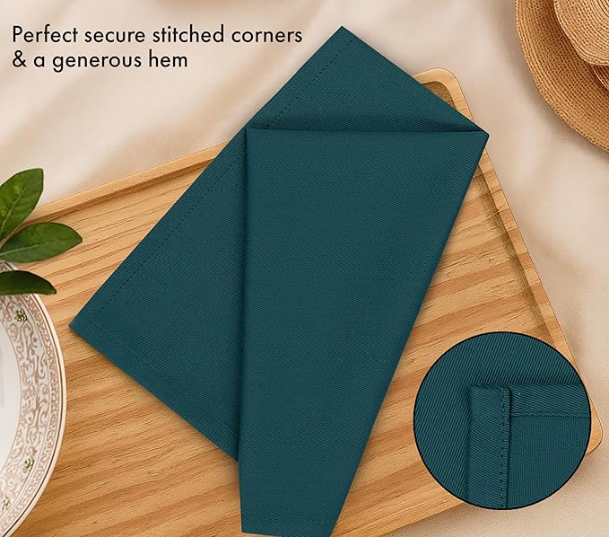 Ruvanti Cloth Napkins Set of 12, 18x18 Inches Napkins Cloth Washable, Soft, Durable, Absorbent, Cotton Blend. Table Dinner Napkins Cloth for Thanksgiving, Halloween Dinners Parties - Deep Teal