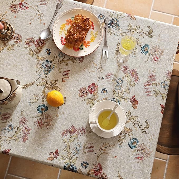 patdrea Designer Red Tablecloth for Rectangle Tables,Vintage Linen with Animals and Flowers Pattern Tablecloths,Farmhouse Floral Table Cover Cloth Decor for Kitchen Dining Christmas,63"*94"