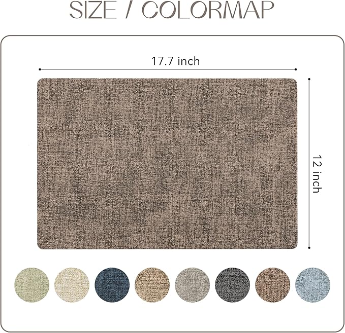 Romanstile Vinyl Placemats Set of 4-12 X 18 Inch - Heat Resistant Place Mats 100% Waterproof Oilproof Wipeable Reversible Faux Leather Table Mats for Kitchen/Dining/Party/Outdoor, Coffee