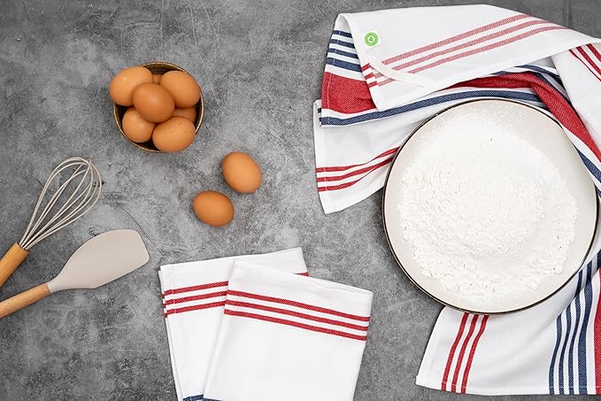 Red White and Blue Kitchen Towels - 6 Pack, 100% Cotton, 30"x20", Striped Patriotic Kitchen Tea Towels with Hanging Loop - Reusable, Absorbent and Washable 4th July Decor (6 Pack)