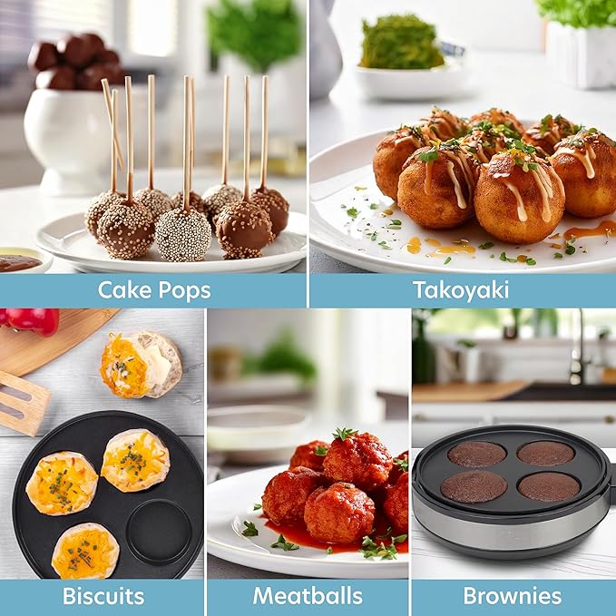 Multi Baker Deluxe- Baking Made Easy- Electric Appliance w Temp Control 3 Interchangeable Skillets for Grilling, Baking, Dessert Making- Grilled Cheese Omelets Pizza Sandwiches Cake Pops, Gift for Mom