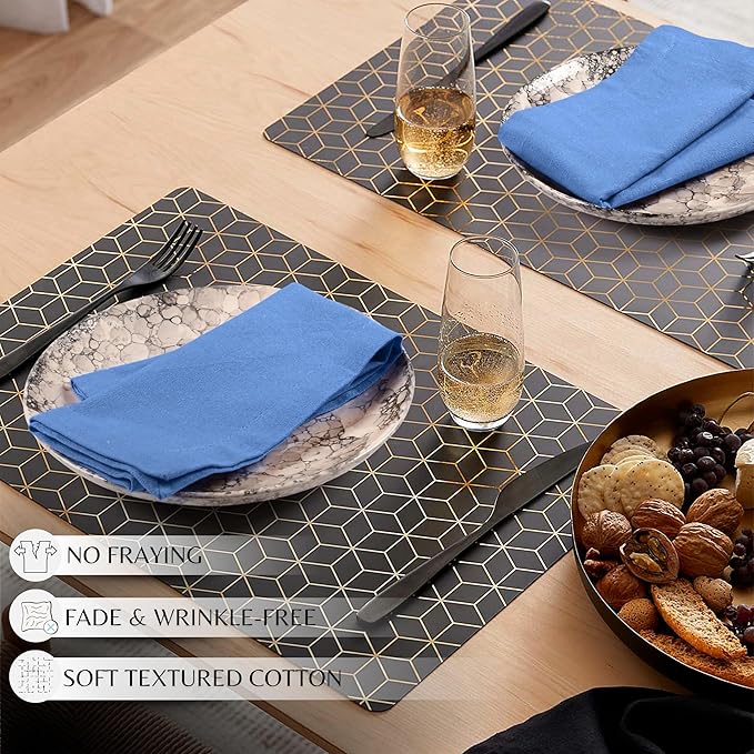 Ramanta Home Light Blue Cotton Dinner Napkins Set of 12 | 100% Cotton 18x18 Inch Cloth Napkins | Reusable Fabric Table Napkins for Everyday Use, Parties, Weddings, Thanksgiving, Christmas, Halloween