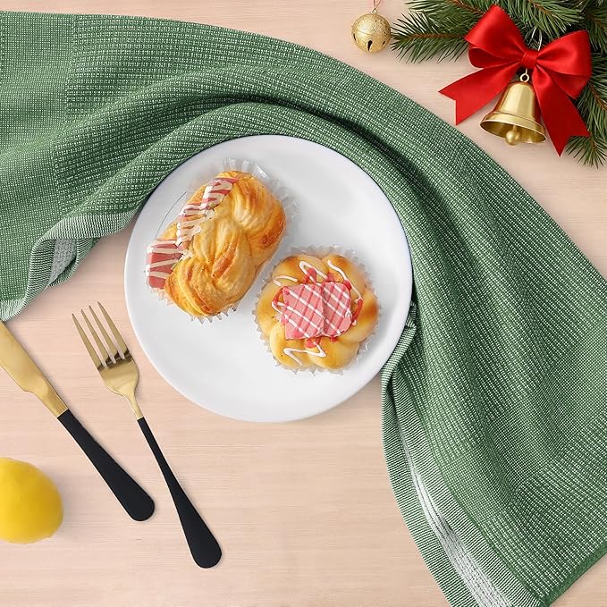 Homaxy Premium Kitchen Towels(18”x 28”, 6 Pack), Large Cotton Kitchen Hand Towels, Flat and Terry Dish Towels, 380 GSM Highly Absorbent Tea Towel Set with Hanging Loop, Grass Green