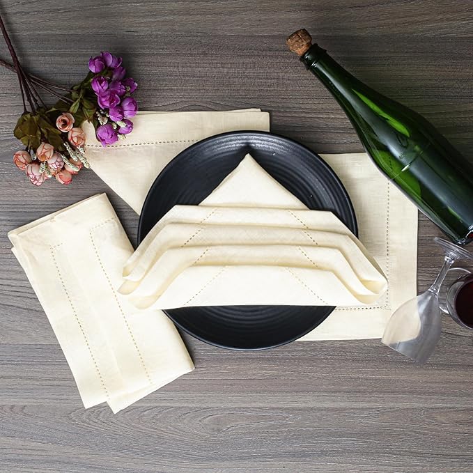 Linen Cotton Cloth Napkins Set of 4-100% Linen Hemstitched Napkins 18x18 Inches for Wedding, Dinner, Thanksgiving, Parties – Reusable Elegant Table Napkins for Home Decor & Events