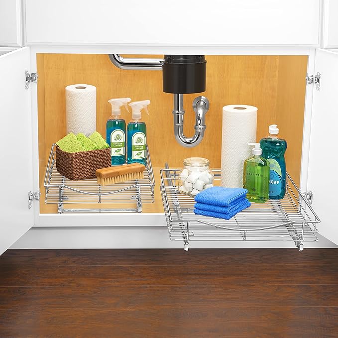 LYNK PROFESSIONAL® Pull Out Cabinet Organizer, 14" x 21" Slide Out Drawers for Kitchen Cabinets - Sliding Pull-Out Pantry Shelves – Home Shelf Organizers - Lifetime Ltd. Warranty, Chrome