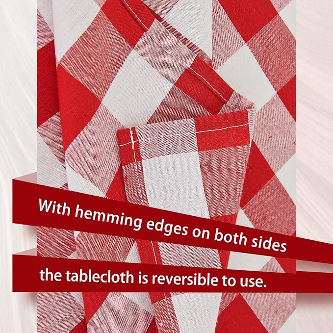 Yarn Dyed Cotton Blend Table Cloth Rectangle Table Cover 57x118 Inches Waterproof Indoor/Outdoor Red and White Checkered Gingham Rectangle Tablecloth for Kitchen BBQs Buffet Picnic