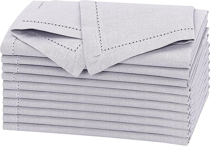 Ruvanti Premium Linen Napkins Set of 6-20x20 Inch, Classic Hemstitch, Mitered Corner Cloth Napkins ‎‎- Soft, Elegant Dinner Napkins Cloth Washable for Weddings, Parties, Everyday Use - Lavender Grey