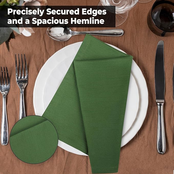Urban Villa Christmas Cloth Napkins 100% Cotton Slub Absorbent Dinner Napkins (Set of 12) Oversized 20x20 Inches Solid Green Color Soft Durable Reusable Washable Ideal for Everyday Use Wedding Parties
