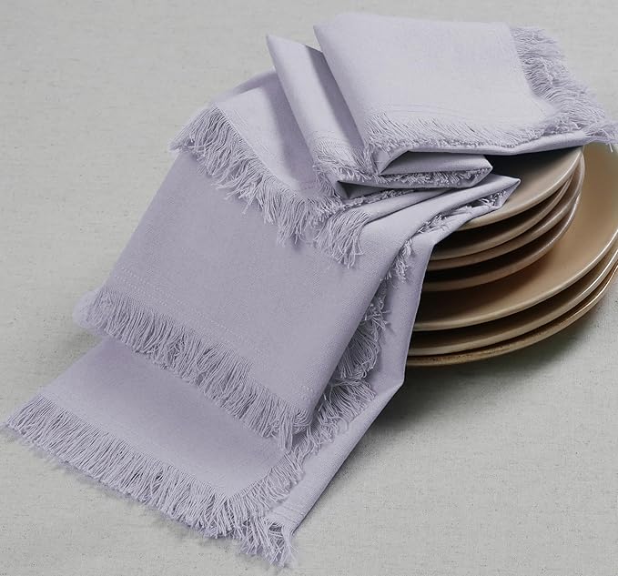 Bedding Craft Cotton Cloth Dinner Napkins Set of 12 – 18x18 Lavender Blue with Frayed Selvedge Edges – Reusable Machine Washable Fabric Napkins for Weddings, Baby Showers & Parties