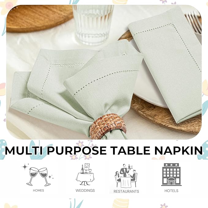 Bedding Craft Cotton Cloth Dinner Napkins Set of 12 – 18x18 Aloe Wash Finish with Hemstitched Corners – Machine Washable Fabric Napkins for Weddings, Parties & Dining