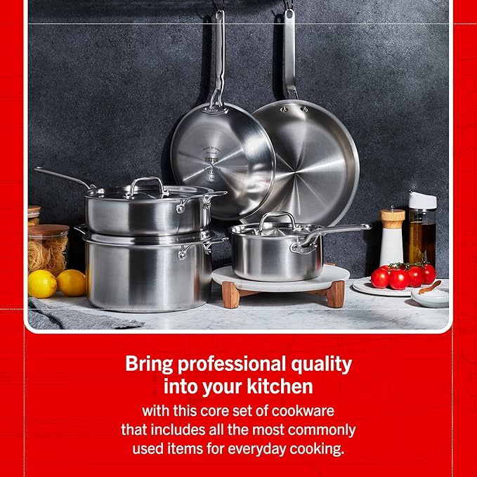 Heritage Steel Eater Series 8 Piece Core Set | Made in USA | 5 Ply Fully Clad Stainless Steel Cookware Set | Stay Cool Handle | Induction Ready & Non-Toxic