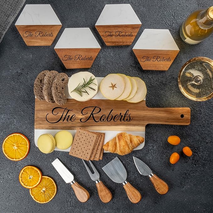 Personalized Charcuterie Board Set - Custom Engraved Bridal Shower, Wedding & Anniversary Present, Perfect for Housewarming, Couples, Party, Christmas, Friends, Birthday Gifts for Women
