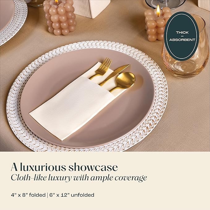 50-Pack Disposable Linen-Feel Dinner Napkins With Built-in Flatware Pocket, YELLOW Prefolded Cloth Like Paper Napkins For Wedding, Dinner Or Party