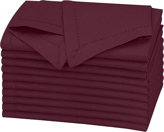 Ruvanti Premium Linen Napkins Set of 12-20x20 Inch, Classic Hemstitch, Mitered Corner Cloth Napkins ‎‎- Soft, Elegant Dinner Napkins Cloth Washable for Weddings, Parties, Everyday Use - Burgundy