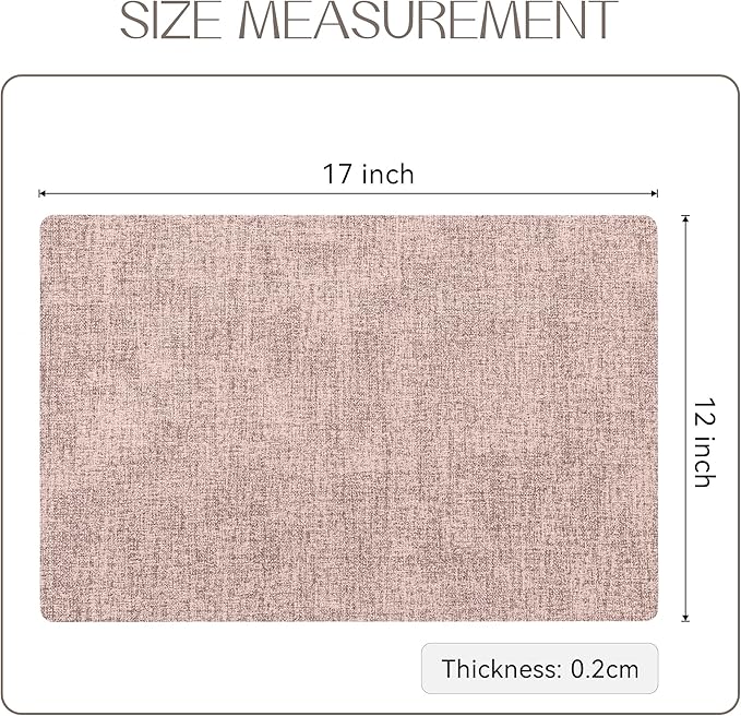 Romanstile Vinyl Placemats Set of 8-12 X 18 Inch - Heat Resistant Place Mats 100% Waterproof Oilproof Wipeable Reversible Faux Leather Table Mats for Kitchen/Dining/Party/Outdoor, Pink