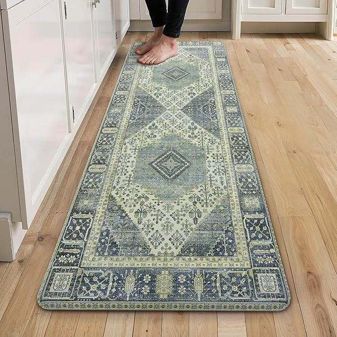 GENIMO Kitchen Mats for Floor, Washable Anti Fatigue Mat for Cushioned, 17.3"x59", Waterproof Kitchen Rugs, Non Slip Foam Comfort Standing Mat Rug for Home, Runner, Sink, Laundry, Blue