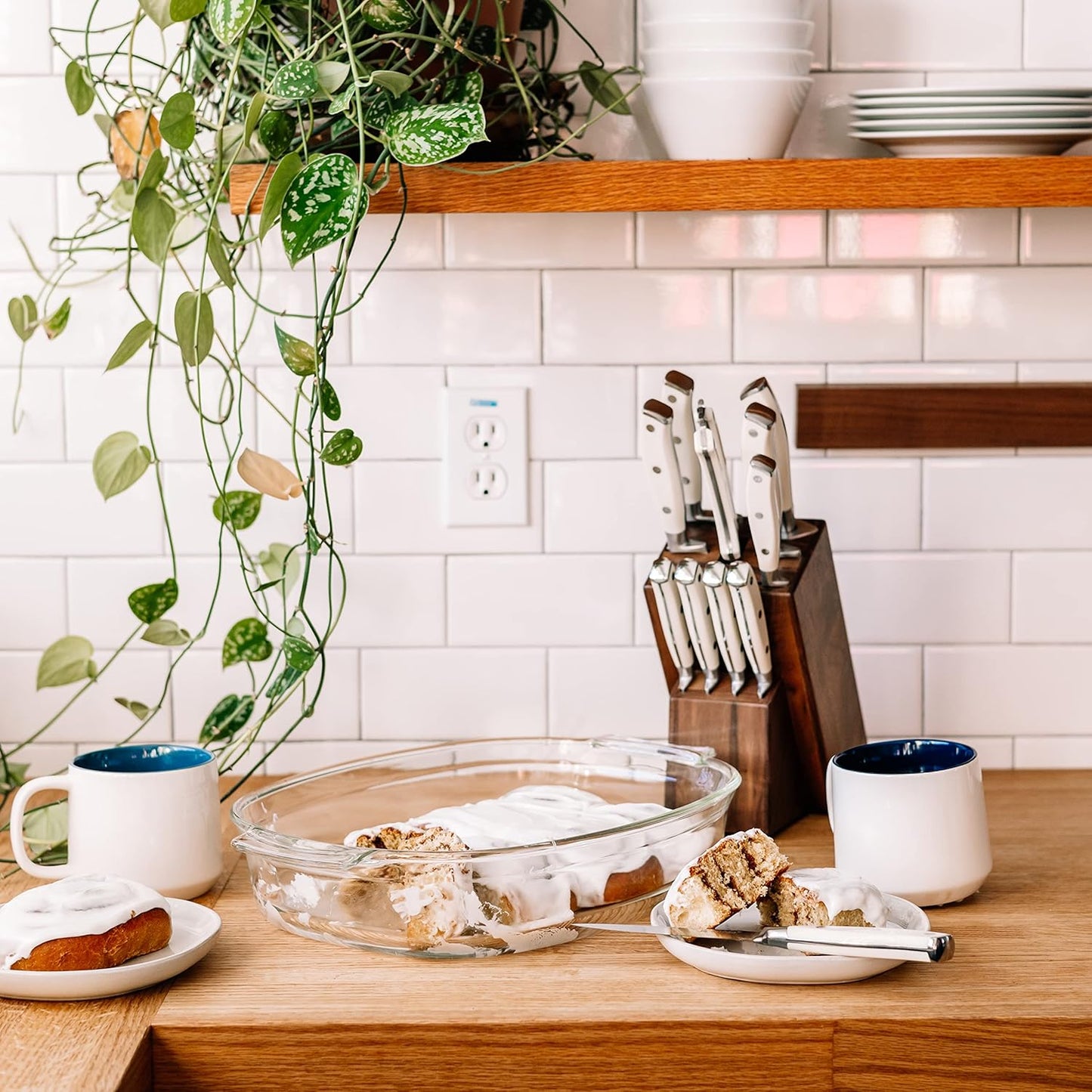 Yatoshi 12 Piece White Knife Block Set - Pro Kitchen Knife Set Ultra Sharp High Carbon Stainless Steel with Ergonomic Handle