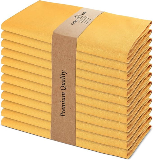 Urban Villa Cloth Napkins 100% Cotton Slub Absorbent Dinner Napkins (Set of 12) Oversized 20x20 Inches Solid Mustard Color Soft Durable Reusable Washable Ideal for Everyday Use Wedding Parties