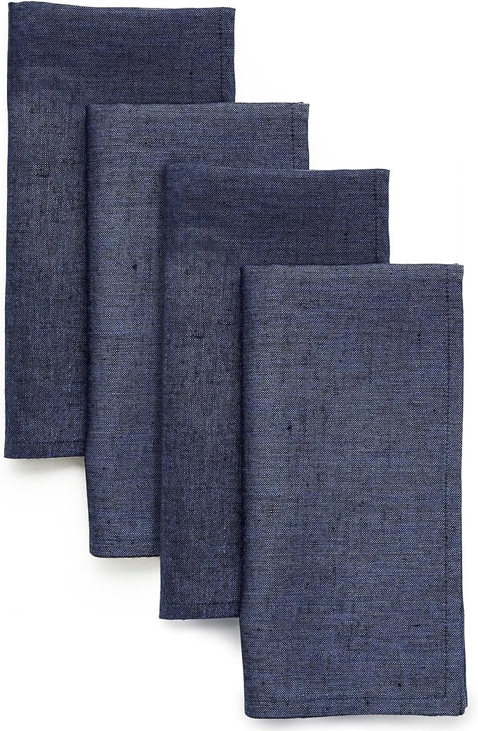Solino Home Linen Cloth Napkins Set of 4-100% Pure Linen Chambray Navy Dinner Napkins 20 x 20 Inch for Fall, Autumn, Thanksgiving, Christmas, Winter - Athena, Handcrafted and Machine Washable