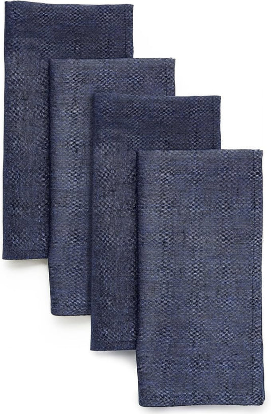 Solino Home Linen Cloth Napkins Set of 4-100% Pure Linen Chambray Navy Dinner Napkins 20 x 20 Inch for Fall, Autumn, Thanksgiving, Christmas, Winter - Athena, Handcrafted and Machine Washable