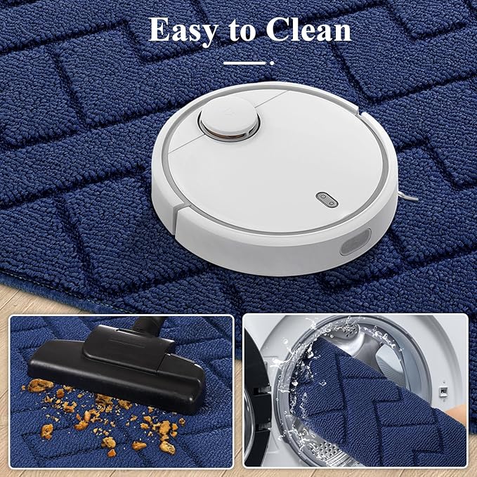 hicorfe Kitchen Rugs and Mats Sets,Super Absorbent Polypropylene Non-Slip Rug,Soft Comfort Floor Mat,Washable for Kitchen,Hallway,Office,Sink,Laundry(24" x 35",Navy Blue)