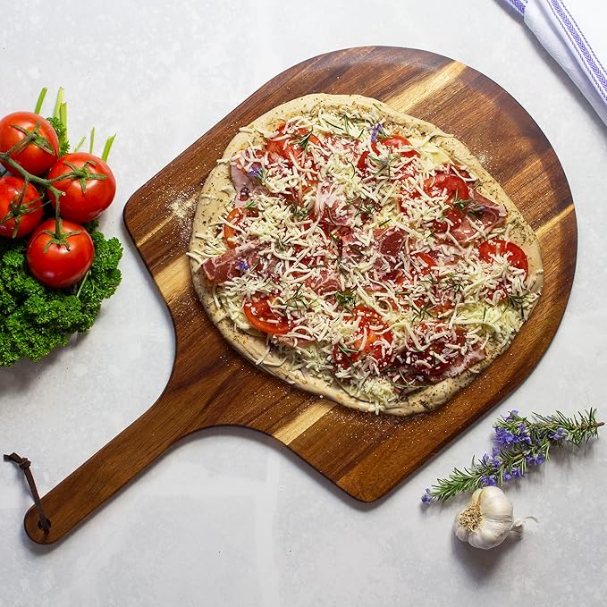 Totally Bamboo Rock & Branch Acacia Wood Pizza Peel, 13.75 Inch Wooden Pizza Paddle with Handle, Great for the Oven and Grill