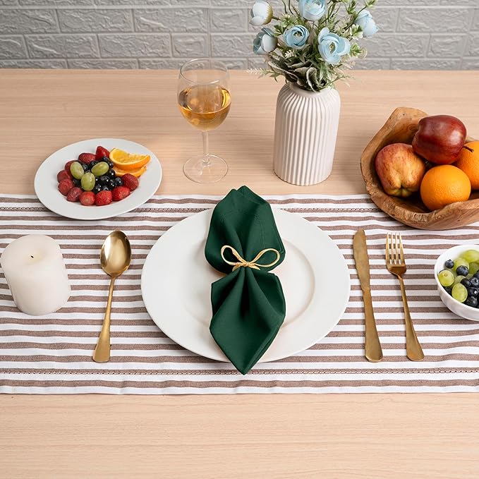 Blue Needles Set of 6 Hemstitch Linen Napkins 100% Cotton Forest Green Cloth Dinner Napkins 18x18 inches, Soft, Reusable, Absorbent, Washable, Ideal for Fall Thanksgiving Events Parties & Everyday Use